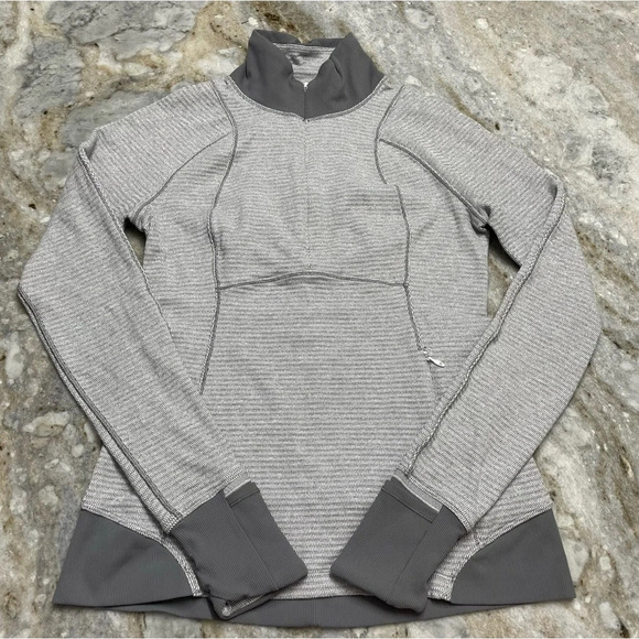 Lululemon Runderful 1/2 Zip Mini Check Pique White Heathered Slate Jacket Size 6 - Picture 2 of 11